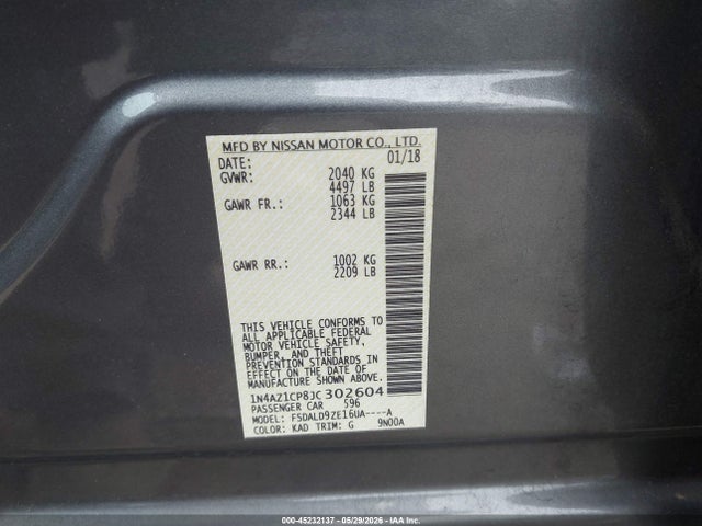 Auction sale of the 2018 Nissan Leaf Sv, vin: 1N4AZ1CP8JC302604, lot number: 45232137