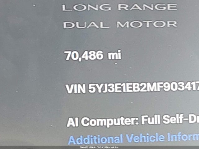 Aukcja sprzedaży 2021 Tesla Model 3 Long Range, vin: 5YJ3E1EB2MF903417, numer aukcji: 45232169
