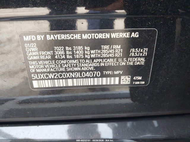 Aukcja sprzedaży 2022 Bmw X7 Xdrive40i, vin: 5UXCW2C0XN9L04070, numer aukcji: 45232181