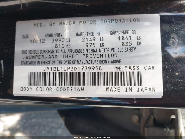 Aukcja sprzedaży 2013 Mazda Mazda3 I Touring, vin: JM1BL1LP3D1739958, numer aukcji: 45232188
