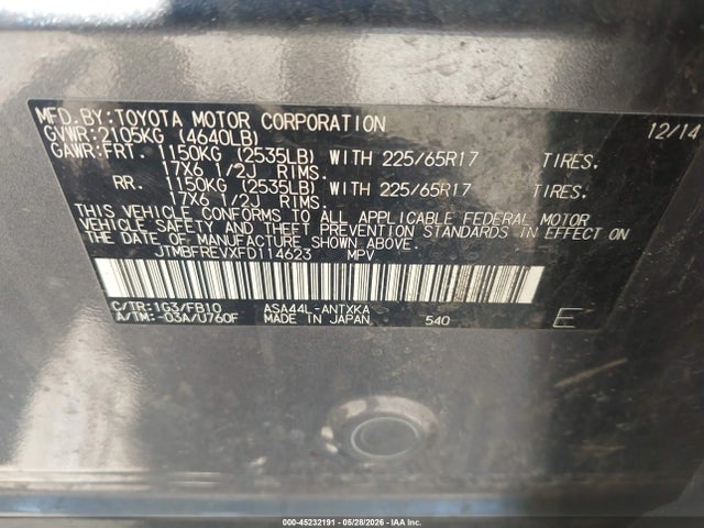Продаж на аукціоні авто 2015 Toyota Rav4 Le, vin: JTMBFREVXFD114623, номер лоту: 45232191