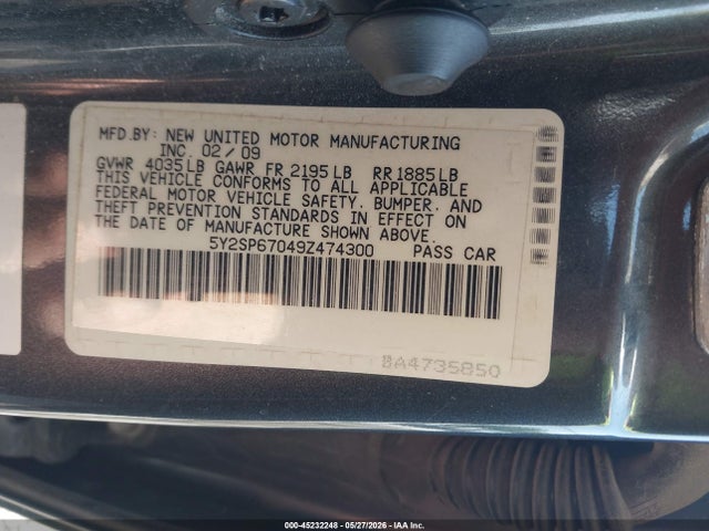 2009 Pontiac Vibe მანქანა იყიდება აუქციონზე, vin: 5Y2SP67049Z474300, აუქციონის ნომერი: 45232248
