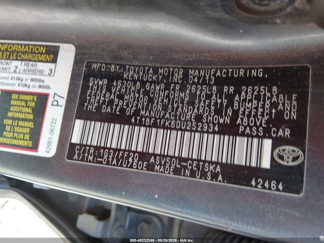 Продаж на аукціоні авто 2013 Toyota Camry Se, vin: 4T1BF1FK6DU252934, номер лоту: 45232249