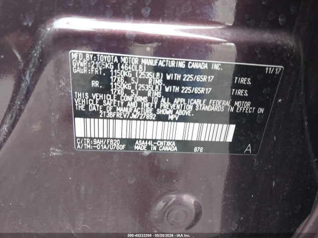 2018 Toyota Rav4 Le მანქანა იყიდება აუქციონზე, vin: 2T3BFREV7JW727892, აუქციონის ნომერი: 45232268