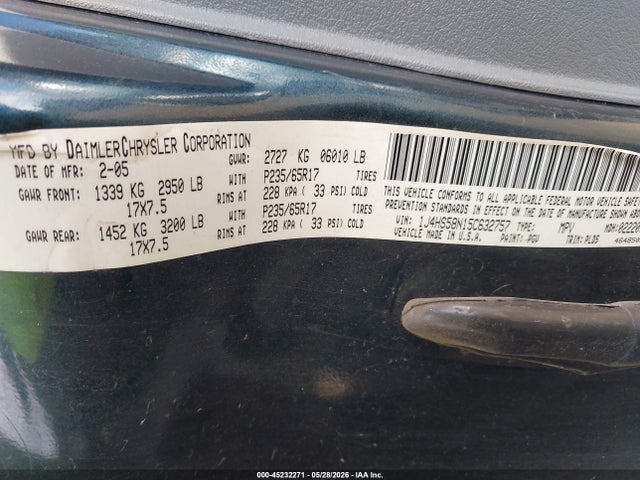 2005 Jeep Grand Cherokee Limited მანქანა იყიდება აუქციონზე, vin: 1J4HS58N15C632757, აუქციონის ნომერი: 45232271