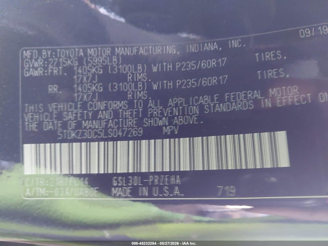 Toyota SIENNA LE 2020 5TDKZ3DC5LS047269 Image 9