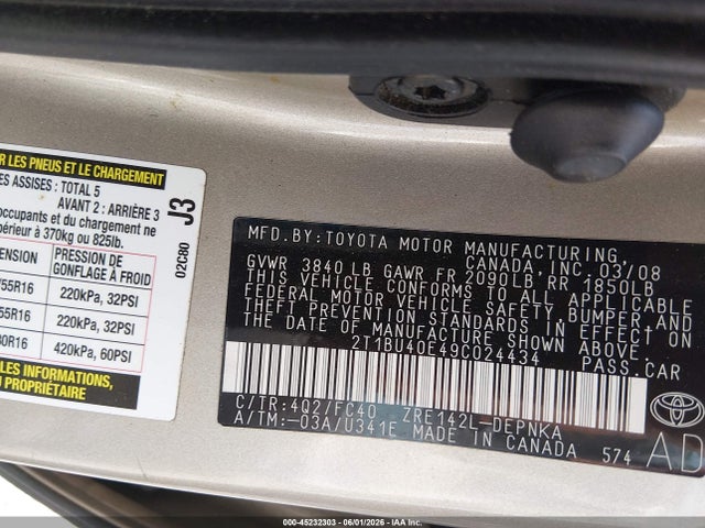 Продажа на аукционе авто 2009 Toyota Corolla Xle, vin: 2T1BU40E49C024434, номер лота: 45232303