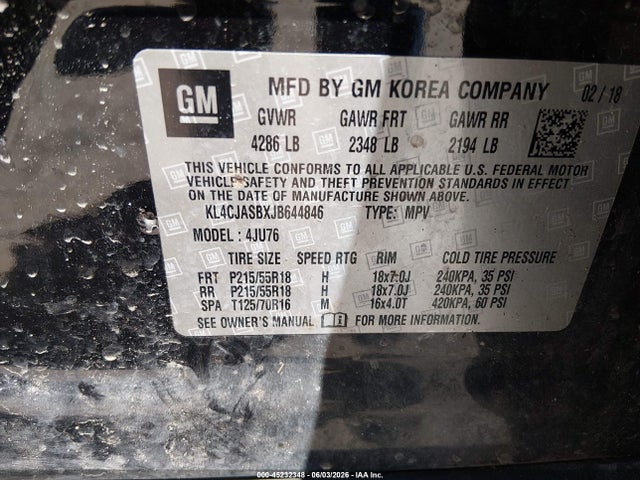 45232348 :رقم المزاد ، KL4CJASBXJB644846 vin ، 2018 Buick Encore Preferred مزاد بيع