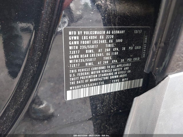 Aukcja sprzedaży 2018 Volkswagen Tiguan Limited 2.0t, vin: WVGBV7AX0JK001715, numer aukcji: 45232354
