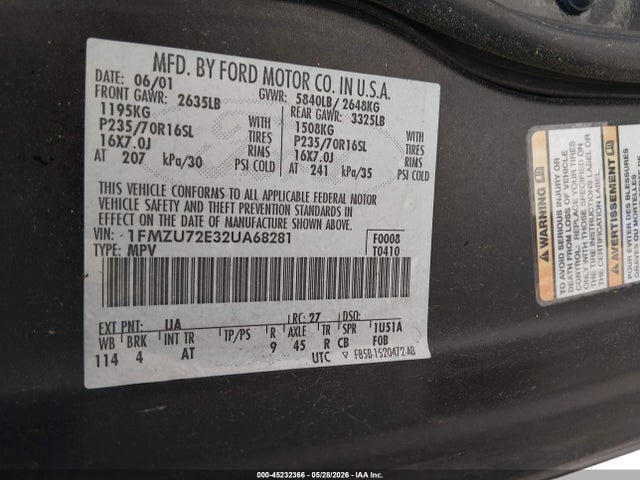 Продажа на аукционе авто 2002 Ford Explorer Xls, vin: 1FMZU72E32UA68281, номер лота: 45232366