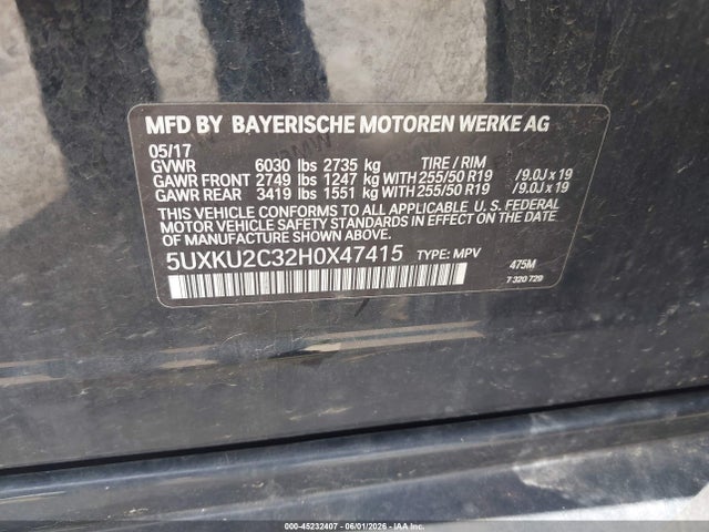 Aukcja sprzedaży 2017 Bmw X6 Xdrive35i, vin: 5UXKU2C32H0X47415, numer aukcji: 45232407