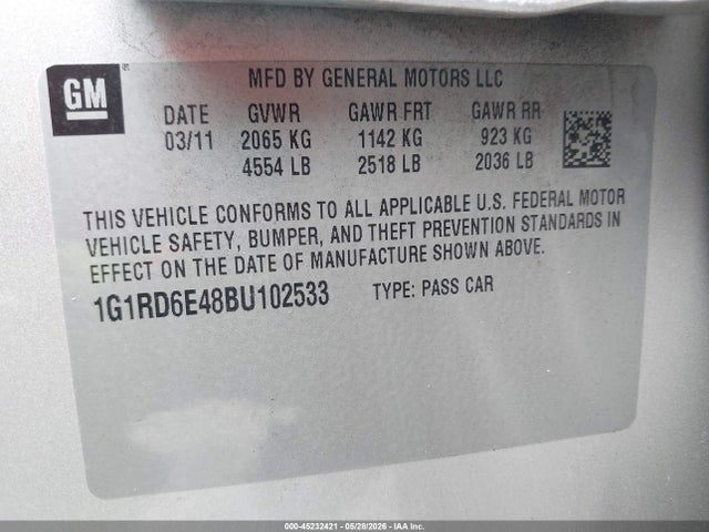 Aukcja sprzedaży 2011 Chevrolet Volt, vin: 1G1RD6E48BU102533, numer aukcji: 45232421
