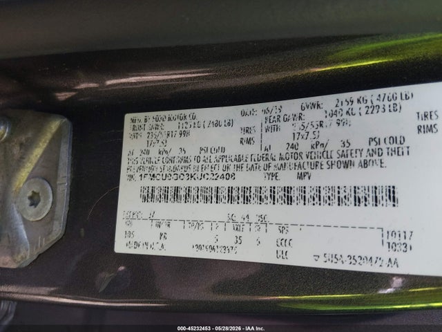 Aukcja sprzedaży 2019 Ford Escape Se, vin: 1FMCU9GD3KUC22408, numer aukcji: 45232453