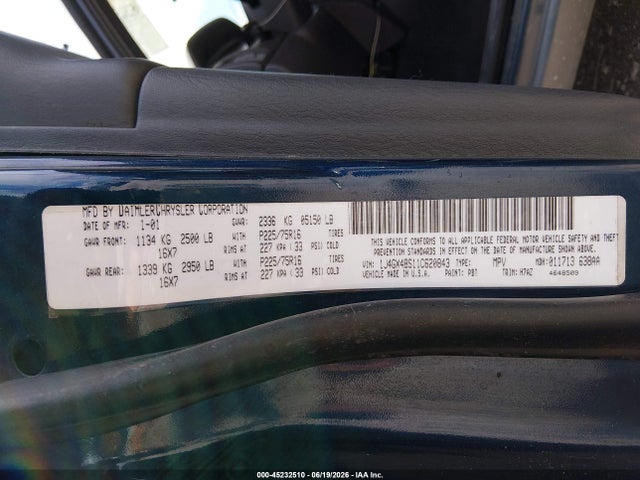 Auction sale of the 2001 Jeep Grand Cherokee Laredo, vin: 1J4GX48S11C620843, lot number: 45232510