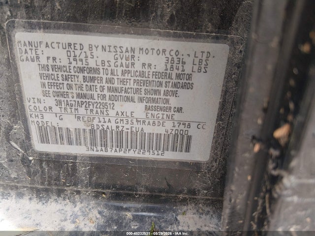 Aukcja sprzedaży 2015 Nissan Sentra Sr, vin: 3N1AB7AP2FY229512, numer aukcji: 45232531