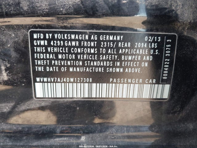 Продаж на аукціоні авто 2013 Volkswagen Gti 4-door, vin: WVWHV7AJ4DW127308, номер лоту: 45232536