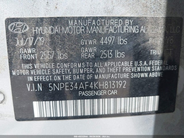 5NPE34AF4KH813192 Hyundai Sonata Sport