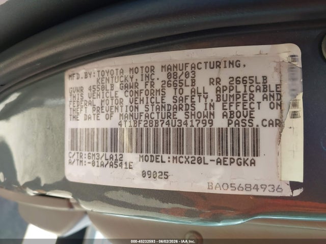 Aukcja sprzedaży 2004 Toyota Avalon Xls, vin: 4T1BF28B74U341799, numer aukcji: 45232593