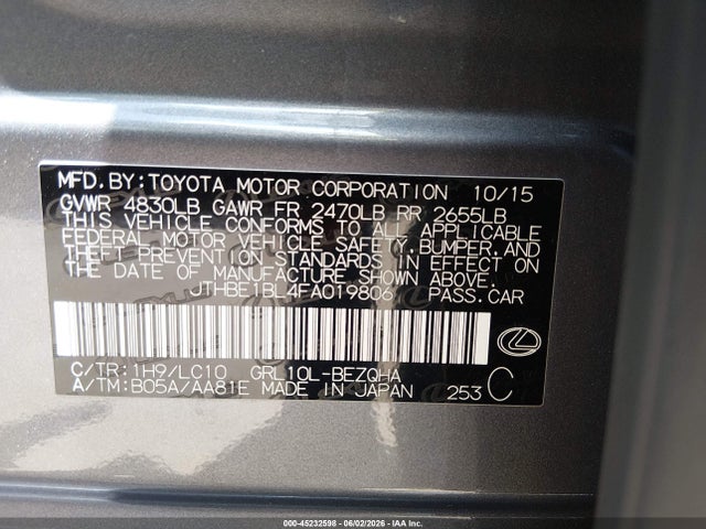45232598 :رقم المزاد ، JTHBE1BL4FA019806 vin ، 2015 Lexus Gs 350 مزاد بيع