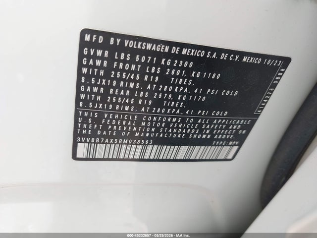 2024 Volkswagen Tiguan 2.0t Se R-line Black მანქანა იყიდება აუქციონზე, vin: 3VV8B7AX5RM038563, აუქციონის ნომერი: 45232657