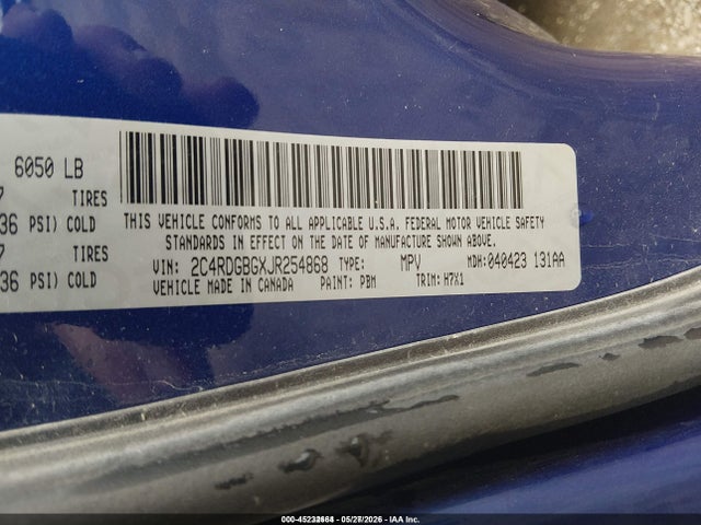 2018 Dodge Grand Caravan Se მანქანა იყიდება აუქციონზე, vin: 2C4RDGBGXJR254868, აუქციონის ნომერი: 45232664