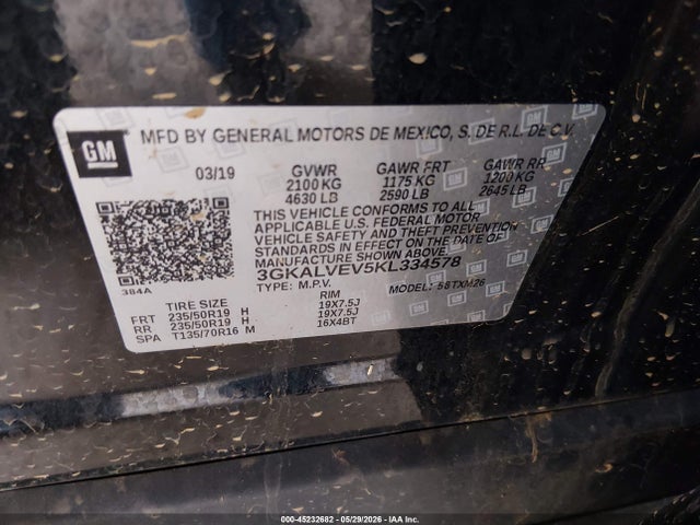 45232682 :رقم المزاد ، 3GKALVEV5KL334578 vin ، 2019 Gmc Terrain Slt مزاد بيع
