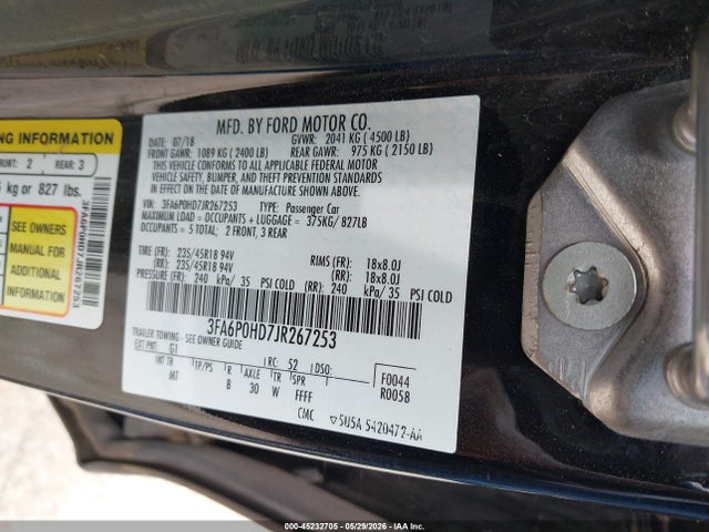 Aukcja sprzedaży 2018 Ford Fusion Se, vin: 3FA6P0HD7JR267253, numer aukcji: 45232705
