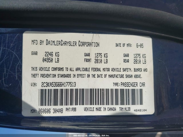 45232716 :رقم المزاد ، 2C3KA53G66H177513 vin ، 2006 Chrysler 300 Touring مزاد بيع