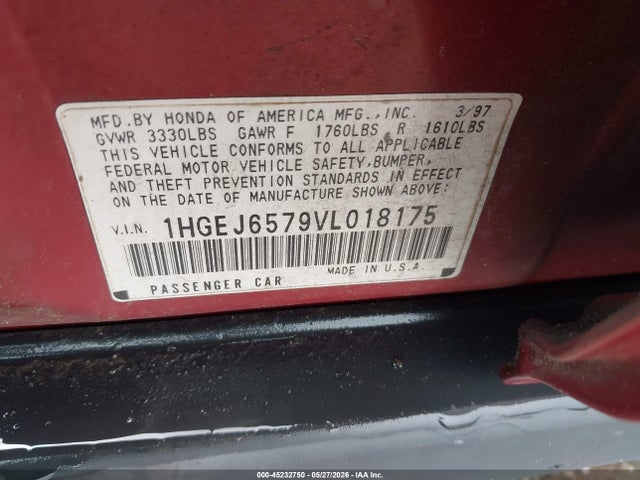 Aukcja sprzedaży 1997 Honda Civic Lx, vin: 1HGEJ6579VL018175, numer aukcji: 45232750