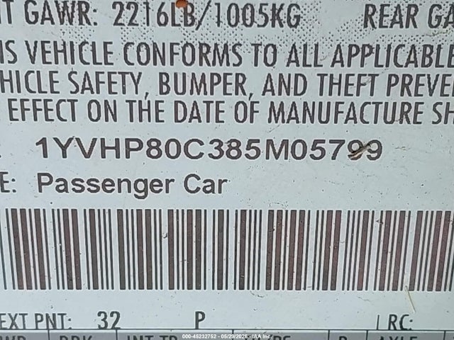 Aukcja sprzedaży 2008 Mazda Mazda6 I Sport Ve, vin: 1YVHP80C385M05799, numer aukcji: 45232752