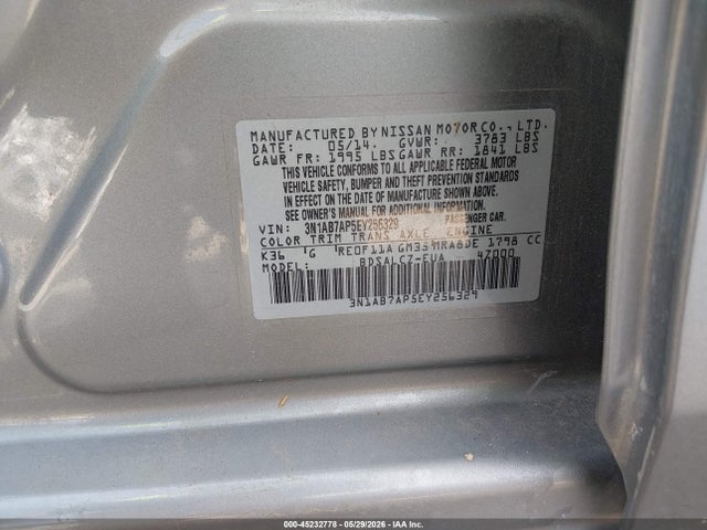 Продаж на аукціоні авто 2014 Nissan Sentra S, vin: 3N1AB7AP5EY256329, номер лоту: 45232778