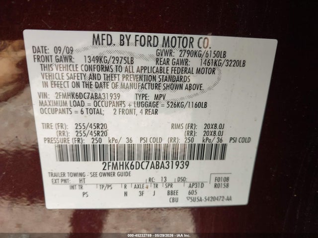 Aukcja sprzedaży 2010 Ford Flex Limited, vin: 2FMHK6DC7ABA31939, numer aukcji: 45232789
