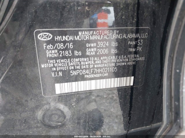 Hyundai Elantra Limited 2017 5NPD84LF7HH021105 Image 9