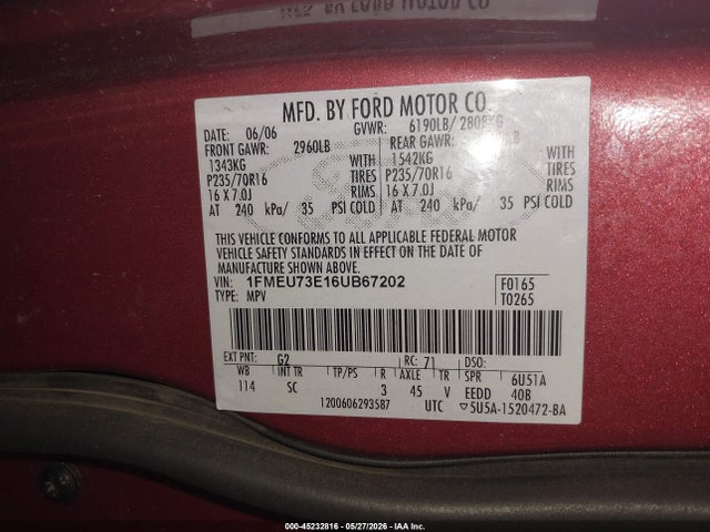 Aukcja sprzedaży 2006 Ford Explorer Xlt, vin: 1FMEU73E16UB67202, numer aukcji: 45232816