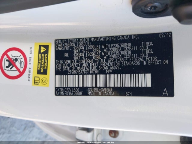 Auction sale of the 2012 Lexus Rx 350, vin: 2T2BK1BA7CC146769, lot number: 45232850