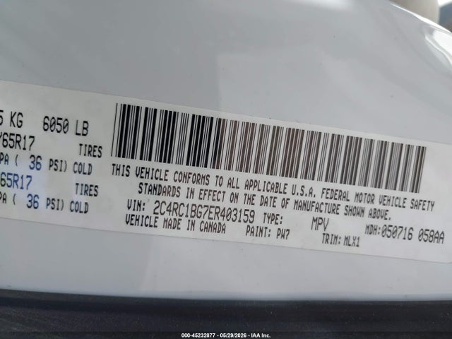 2014 Chrysler Town & Country Touring მანქანა იყიდება აუქციონზე, vin: 2C4RC1BG7ER403159, აუქციონის ნომერი: 45232877