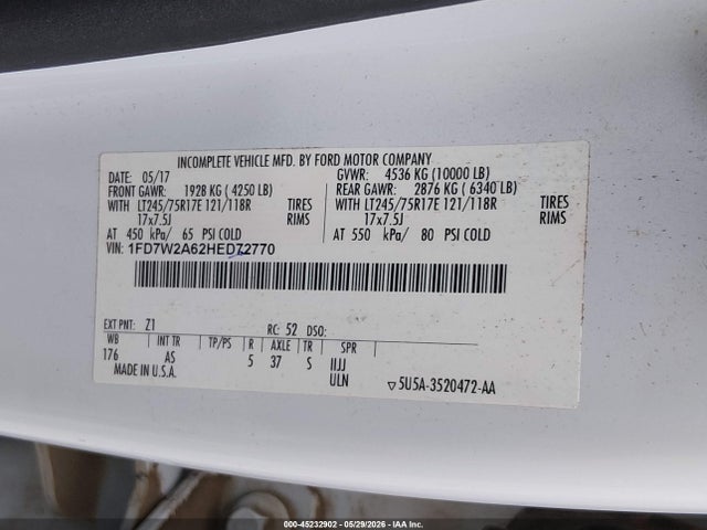 2017 Ford F-250 Xl მანქანა იყიდება აუქციონზე, vin: 1FD7W2A62HED72770, აუქციონის ნომერი: 45232902