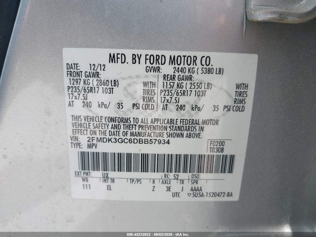 Aukcja sprzedaży 2013 Ford Edge Se, vin: 2FMDK3GC6DBB57934, numer aukcji: 45232922
