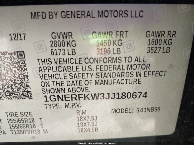 Продажа на аукционе авто 2018 Chevrolet Traverse Ls, vin: 1GNERFKW3JJ180674, номер лота: 45232938