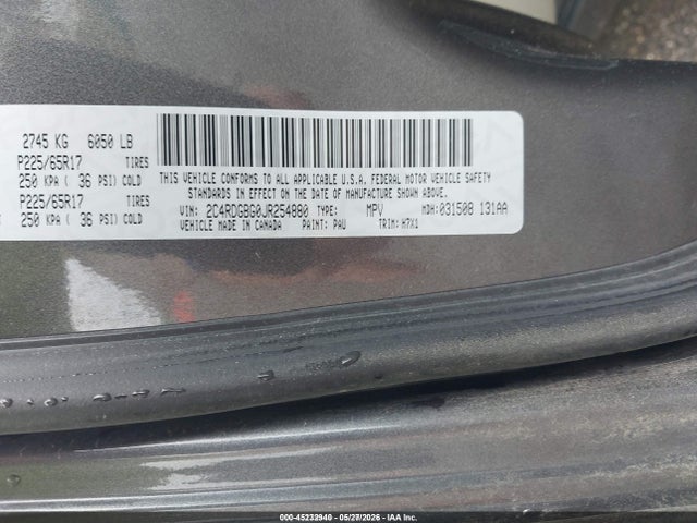 2018 Dodge Grand Caravan Se მანქანა იყიდება აუქციონზე, vin: 2C4RDGBG0JR254880, აუქციონის ნომერი: 45232940