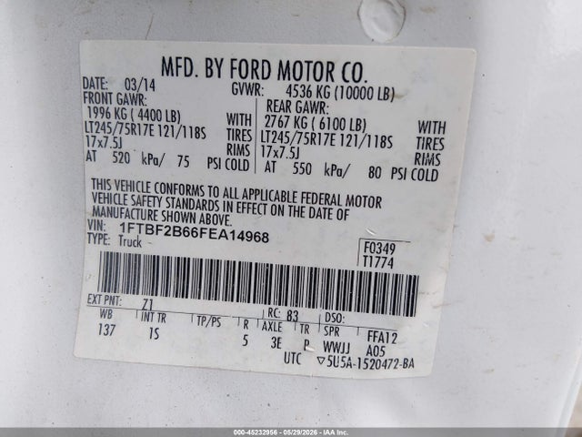Aukcja sprzedaży 2015 Ford F-250 Xl, vin: 1FTBF2B66FEA14968, numer aukcji: 45232956