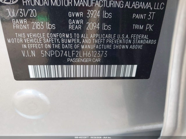 Hyundai ELANTRA SE 2020 5NPD74LF2LH612373 Image 9