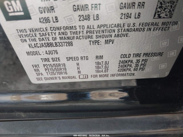 45233002 :رقم المزاد ، KL4CJASB8LB337288 vin ، 2020 Buick Encore Fwd Preferred مزاد بيع