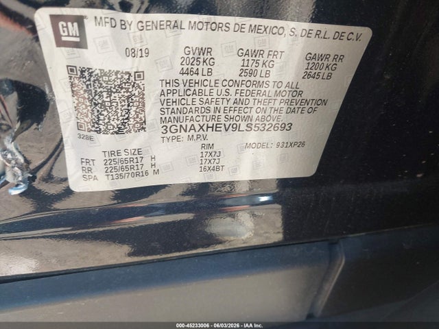 Продаж на аукціоні авто 2020 Chevrolet Equinox Fwd Ls, vin: 3GNAXHEV9LS532693, номер лоту: 45233006