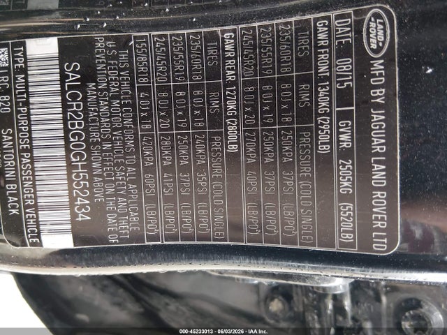 Продажа на аукционе авто 2016 Land Rover Discovery Sport Hse, vin: SALCR2BG0GH552434, номер лота: 45233013