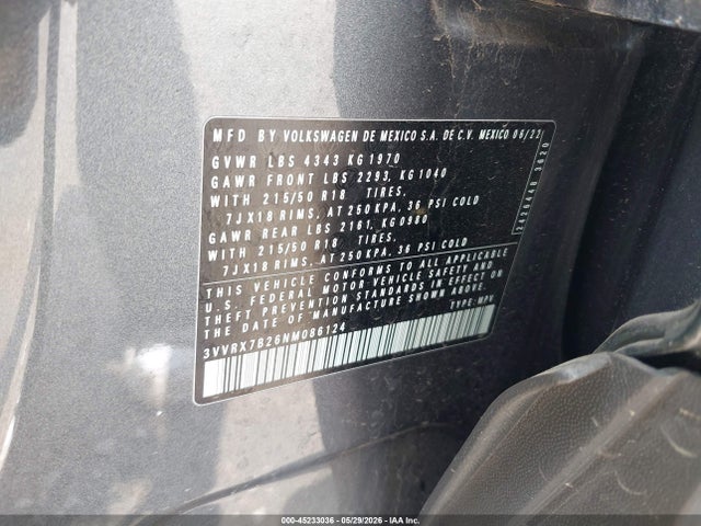 Aukcja sprzedaży 2022 Volkswagen Taos 1.5t Se, vin: 3VVRX7B26NM086124, numer aukcji: 45233036