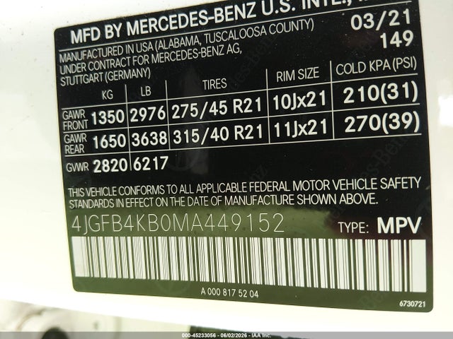 4JGFB4KB0MA449152 Mercedes-Benz Gle 350 4matic