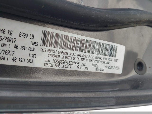 Auction sale of the 2012 Ram 1500 Slt, vin: 1C6RD6GP3CS291675, lot number: 45233070