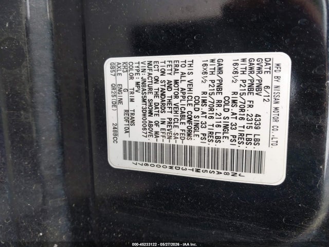 45233122 :رقم المزاد ، JN8AS5MT3DW000677 vin ، 2013 Nissan Rogue S مزاد بيع