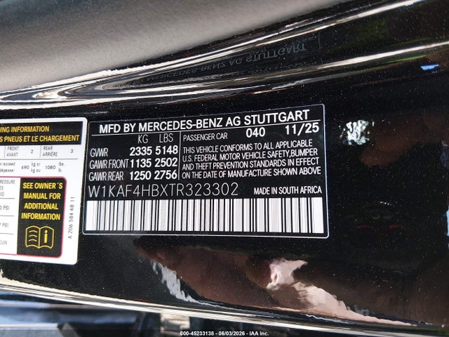 W1KAF4HBXTR323302 Mercedes-Benz C 300